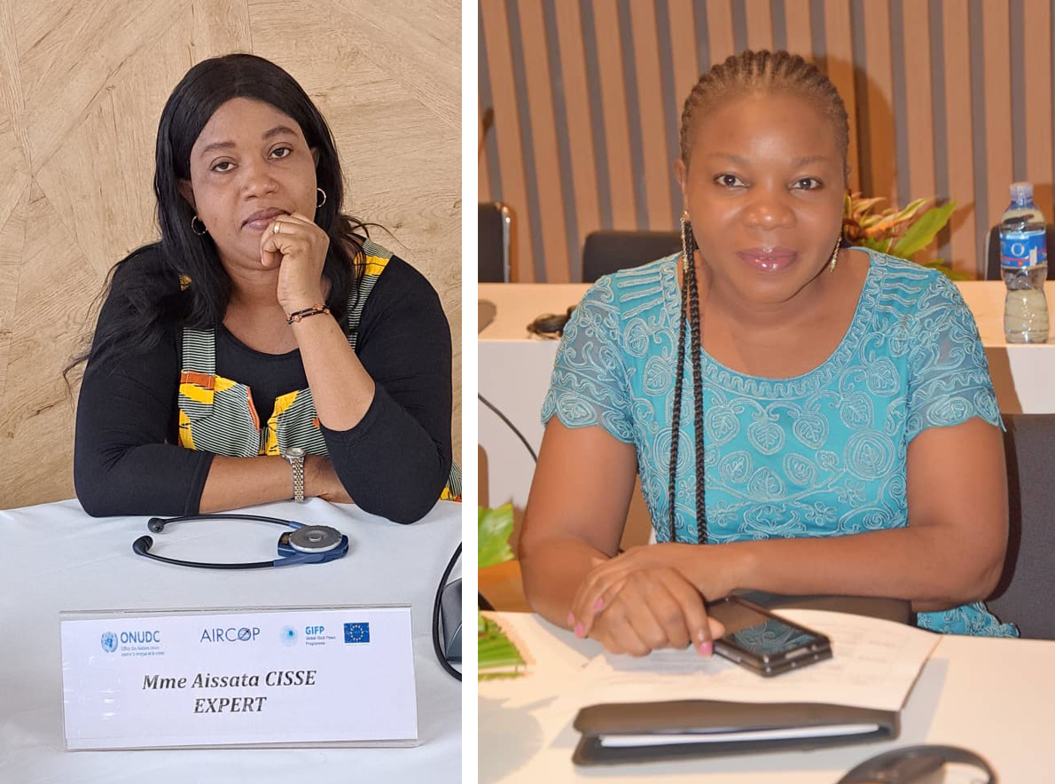 Aissata Cissé, recently retired Head of the JAITF of Mali, and Flavienne Yelome Hauitonon, Head of the AIRCOP Joint Interdiction Task Force (JAITF) of Benin.