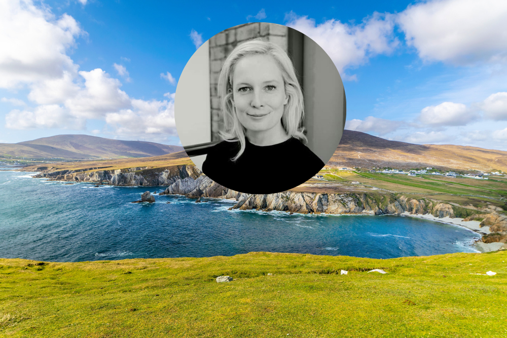 Woman inset on image of Achill Island.